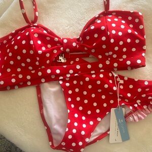 NWT SIZE LARGE RED & WHITE CUPSHE Women's Red Polka Dot Bikini Set